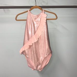 Metallic Pink Bathing Suit With Ruffles